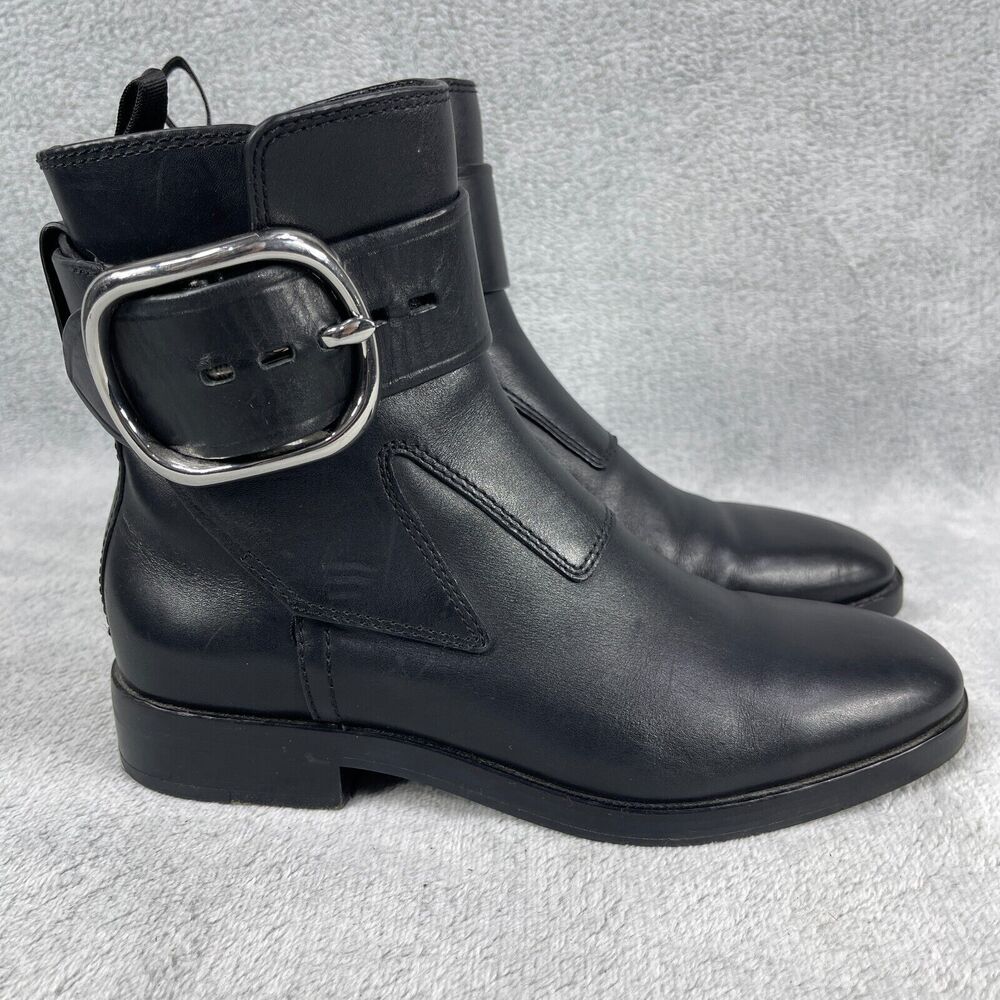 Alexander Wang Boots Women 7 Black Leather Ankle Buckle Moto Goth Edgy Luxury - Picture 5 of 14